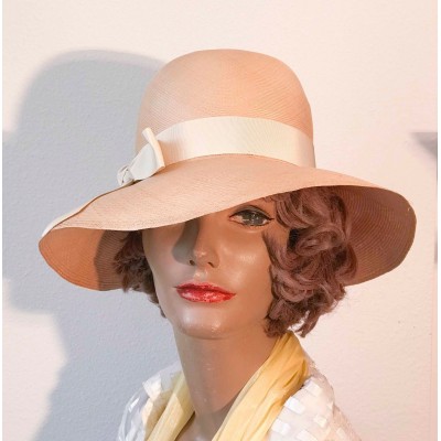 1960s Noreen Fashion MUJER CLOCHE BUCKET Finest STRAW HAT TAN  22"  eb-82547589